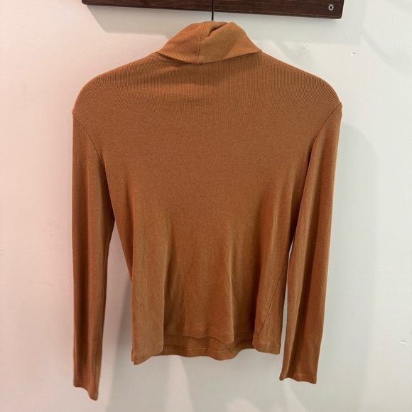 Joie Ribbed Knit Stretch Pima Cotton Turtleneck Tan Small - Picture 4 of 4